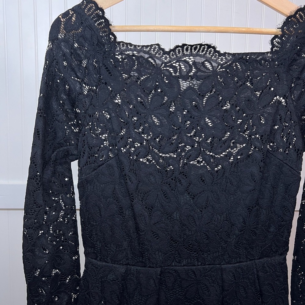 Miss May Retro Whimsigoth Black Lace Off Shoulder Long Sleeve Cocktail Dress L
